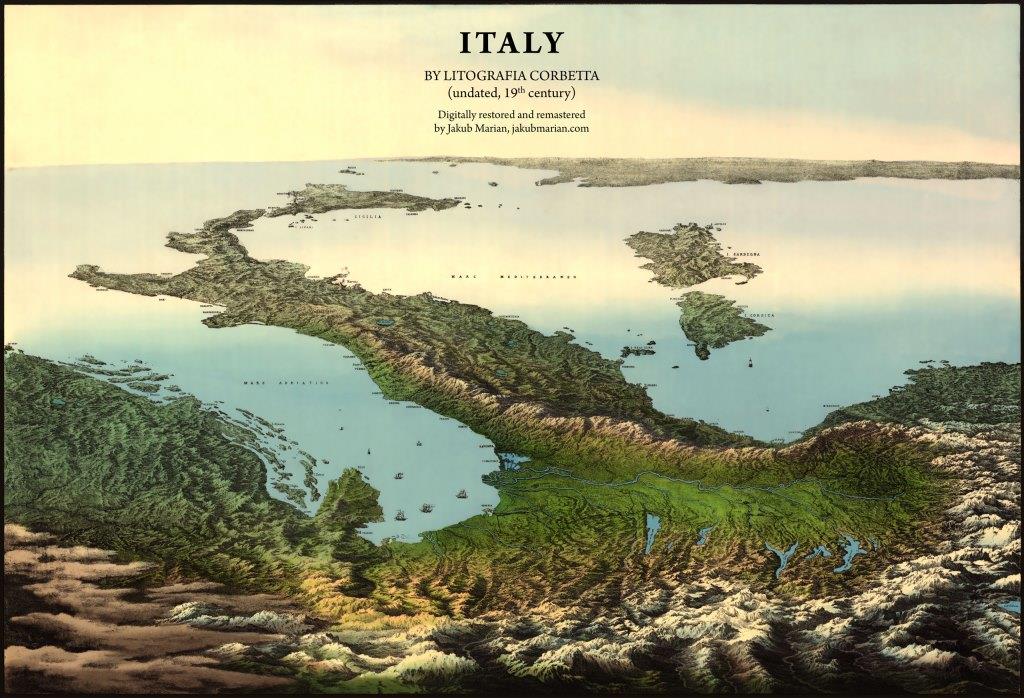 Vintage map of Italy - Litografia Corbetta, 19th century